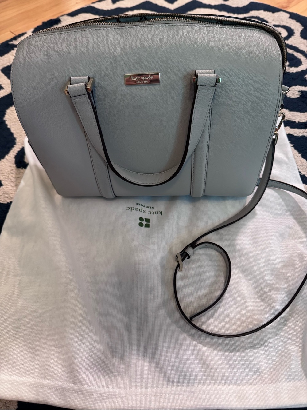 kate spade Light Gray Saffiano Dome Satchel with Crossbody Strap